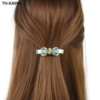 Small bow inlaid with rhinestones womens clip one-word spring back of head hairpin hair