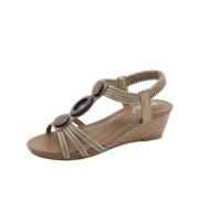Sandal đế xuồng 5cm Siketu quai dây mảnh đính hạt gỗ xinh xắn có sẵn