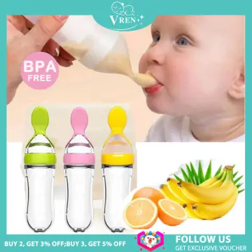 120ML Baby Silicone Squeeze Feeding Bottle with Spoon Food Rice Cereal  Feeder US