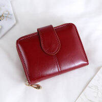 hang qiao shop Fashion Lady Short Oil Wax Buckle Two Fold Wallet Mini Retro