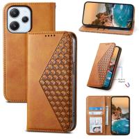 Hzsunsky เคสโทรศัพท์แม่เหล็กเนื้อลูกวัวลายตาราง,สำหรับ Xiaomi Redmi 12