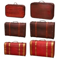 Antique Style Jewelry Storage Box with PU Leather Handle Container Ornaments Decorative Suitcase Trunk Chest for Parties Bedroom