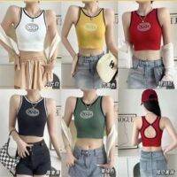 เสื้อกล้าม Crop สกรีนตัวโลโก้  เทรนวัยรุ่นสุดฮิต มีฟองน้ำในตัว 2216