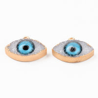 2-5pc  Druzy Resin Pendants with Edge Light Gold Plated Iron Loops Evil Eye White 17x23x7.5mm Hole: 2mm