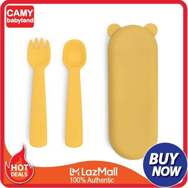 Feedie Fork and Spoon Silicone Set for a Baby, Yellow