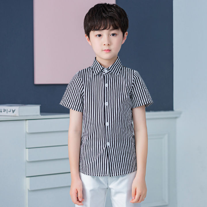 cod-เสื้อเด็กใหม่ชุดเดรสเสื้อผ้าเด็กสไตล์เกาหลีเสื้อแขนสั้นผ้าฝ้ายฤดูร้อนลายทางสำหรับเด็กชายและเด็กหญิง