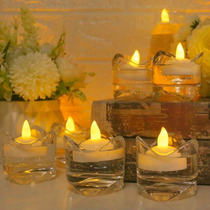 Waterproof Flameless Floating Candle Warm White Flickering Candles for Pool SPA Bathtub Wedding