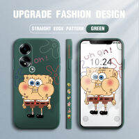 เคสโทรศัพท์สำหรับ OPPO A18 A38ใหม่ดีไซน์แบบสี่เหลี่ยมการ์ตูน SpongeBob ใหม่เคสโทรศัพท์ดีไซน์ด้านข้างแบบขอบสี่เหลี่ยมรูปแบบของเหลวปลอกซิลิโคนคลุมทั้งหมดเคสป้องกันทนแรงกระแทกกล้อง