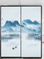 Landscape Painting Privacy Window Film Static Cling No Glue Decorative Window Treatments Window Coverings Glass Sticker for Home