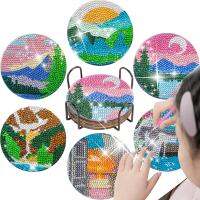 CHENISTORY 6pc/sets Diamond Painting Coasters 10x10cm Mountain Landscape Gift Kits For Adults Kids With Holder Handiwork