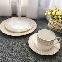 Bone China Golden Rattan Plaid Coffee Cup Ceramic Tea Black Tea Cup Dish Animal Tablewar Set Wedding and Housewarming Gifts