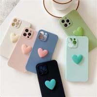 【Great. Cell phone case】น่ารัก3D หัวใจรักกล้องป้องกันกรณีโทรศัพท์สำหรับ iPhone 11 13 Pro Max 12มินิ7 8บวก SE 2020สีทึบซิลิโคนอ่อนนุ่ม TPU