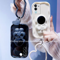 ใหม่ เคสโทรศัพท์ VIVO V29 Pro V29e V27e V27 V25 Pro V25e V23 V23e X90 X80 T1 Pro 5G 4G เคส INS เคสแนวโน้มแฟชั่นการ์ตูนสีครีมพร้อมขาตั้งนักบินอวกาศและสร้อยข้อมือความรัก2023