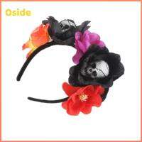 OSIDE หน้ากระโหลก แถบคาดศีรษะ ผ้าคลุมหน้าลูกไม้สีดำ ดอกไม้กุหลาบประดิษฐ์ ห่วงรัดผม ที่มีคุณภาพสูง คอสเพลย์ หัวหัวเข็มขัด ฮาโลวีน