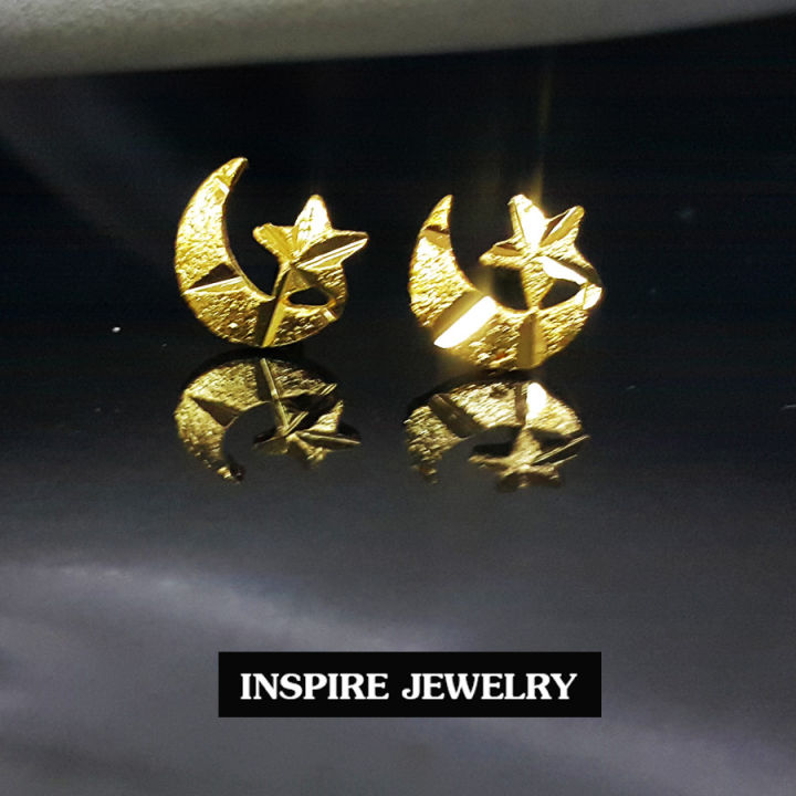 inspire-jewelry-ต่างหูทองดาวเดือน-งานปักก้าน-ใสติดหู-งานแบบร้านทอง-รูปดาว-หุ้มทองแท้-100-or-gold-plated