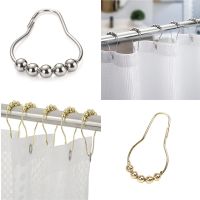 6pcs/12pcs Stainless Steel Curtain Hooks 5 Rollers Polished Satin Nickel Ball Bath Curtain Rollerball Shower Curtain Rings Hooks