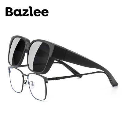 Bazlee แว่นกันแดดโพลาไรซ์ทรงพอดีตัวสำหรับผู้ชายและผู้หญิง,แว่นตากระจกทรงสี่เหลี่ยม Oculos กลางแจ้ง