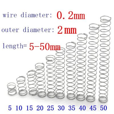 20ชิ้นเส้นผ่าศูนย์กลางลวด= 0.2มิลลิเมตรOD = 2มิลลิเมตรสแตนเลสไมโครกลับขนาดเล็กการบีบอัดป้องกันการกัดกร่อนขยายสปริงL = 5-50-invy32 shop