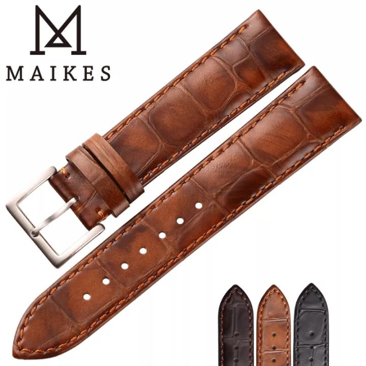 maikes-สายหนังแท้อุปกรณ์เสริมสายนาฬิกาแฮนด์เมด18มม-19มม-20มม-22มม-กำไลข้อมือนาฬิกาข้อมือสีดำสีน้ำตาลอ่อน