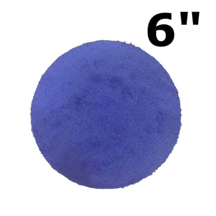 แผ่นไมโครไฟเบอร์ขนาด 6 นิ้ว สีน้ำเงิน Microfiber Sponge Polishing Pad ใช้กับเครื่องขัดสีรถ หลังแป้นสักหลาดแบบหนามเตย
