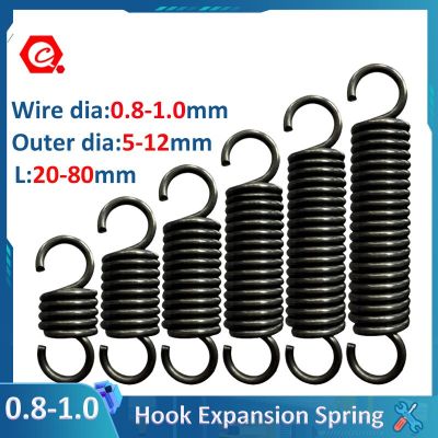 5Pcs Extension Tension Expansion Spring Hook Springs Steel Spring Wire Dia 0.8/0.9/1mm Outer Dia 5-12mm Length 20mm - 80mm Electrical Connectors