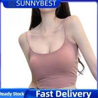 SUNNYBEST เสื้อครอปสตรีแบบเรียบเซ็กซี่เสื้อโชว์ระบายอากาศที่สะดวกสบายทรงเข้ารูปมีแผ่นเสื้อกล้ามเอวสูง