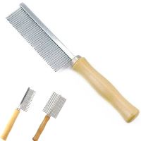 Pet Hair Grooming Accessories Wooden Handle Cat Dog Hair Comb Stainless Steel Pet Massage Hair Trimmer Comb Easy Cleaning Brush Brushes  Combs