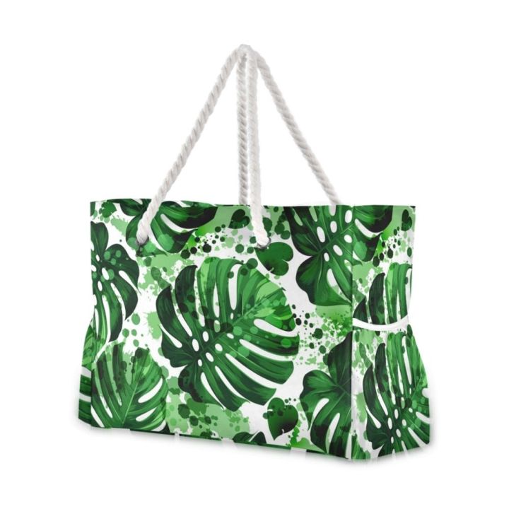 new-beach-tote-bag-fashion-women-summer-large-capacity-tropical-palm-monstera-leaves-shoulder-bag-top-handbag-shopping-bags