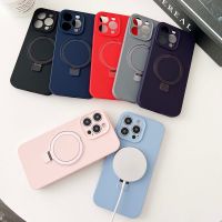 Liquid Silicone Solid Color Magnetic Covers For iPhone 14 13 12 11 Pro Max Plus Shockproof With Ring Holder Phone Magsafe Case