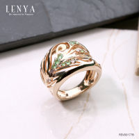 Lenya jewelry แหวนพลอย ซาโวไรท์(Tsavorite) และ คิวบิกเซอร์โคเนีย (Cubic Zirconia) ตัวเรือนเงินแท้ 925 ชุบทองพิ้งค์โกลด์