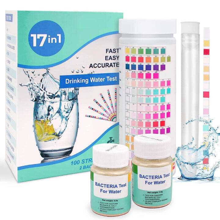 luxvoko 17 in 1 Premium Water Testing Kits for Drinking Water 100 Strips + 2 Bacteria Tests Home