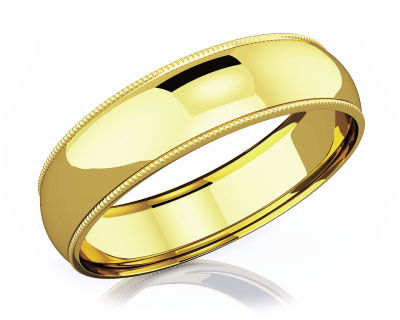 แหวนหมั้นทอง 18K แบบเกลี้ยง 6 mm Milgrain Domed Romantic Classic