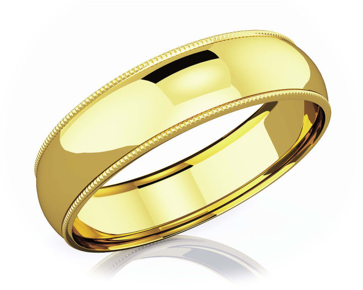 แหวนหมั้นทอง-18k-แบบเกลี้ยง-6-mm-milgrain-domed-romantic-classic