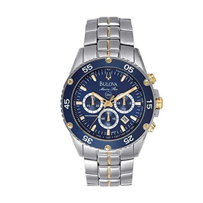 Bulova Mens Marine Star Two-Tone Stainless Steel Chronograph Quartz Watch, Blue Dial Style: 98H37