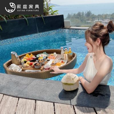 ♦ Bali internet celebrity swimming pool floating breakfast plate villa hotel homestay creative shooting rattan art tray