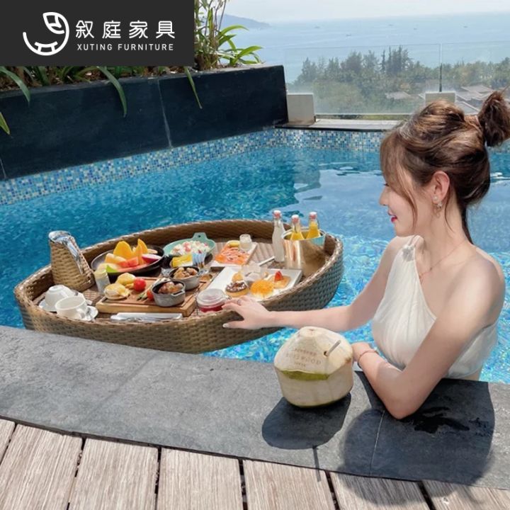 bali-internet-celebrity-swimming-pool-floating-breakfast-plate-villa-hotel-homestay-creative-shooting-rattan-art-tray