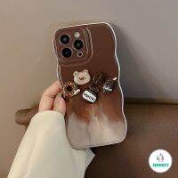 ฝาหลังโทรศัพท์มือถือเข้าได้กับ3D โดนัทแก้วกาแฟเคสโทรศัพท์หมีสีน้ำตาลเหมาะสำหรับ IPhone 14 13 12 11 Pro Max TPU นุ่มกันกระแทก