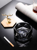 Household Amber Glass Ashtray Anti-ash Golden Deer Cover Luxury Crystal Ashtray Portable Car Ashtrays Art Decoration Accessories