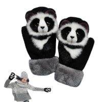 【CW】 Men Knitted Gloves Fluffy Cartoon Thickened Lining Outdoor Windproof Thermal Warm Mitten