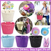 Bike Basket With Rattan Wicker Bicycle Front Basket Bell Tassel Stickers For Kids Bicycle Handmade Carrier Bag Bicycle Basket