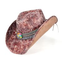 Uomo Donna Pelle Cappelli Da Cowboy Occidentali Allapero Oro Rill Tesa Cappello Jazz Sombrero Hombre Cappello Da Cowgirl Cowgirl Punk Taglia 58-59CM