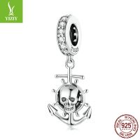 [COD] Ziyun s925 silver skull ship pendant travel anchor diy bracelet beaded SCC2030