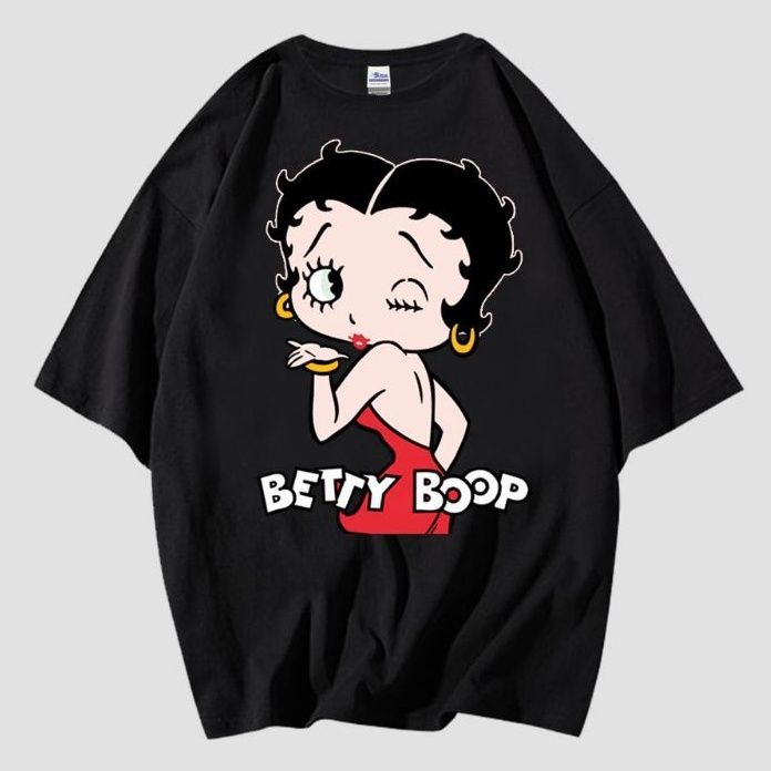 เสื้อยืด-พิมพ์ลายการ์ตูนอนิเมะ-betty-boop-4-kiss-stand-พรีเมี่ยม