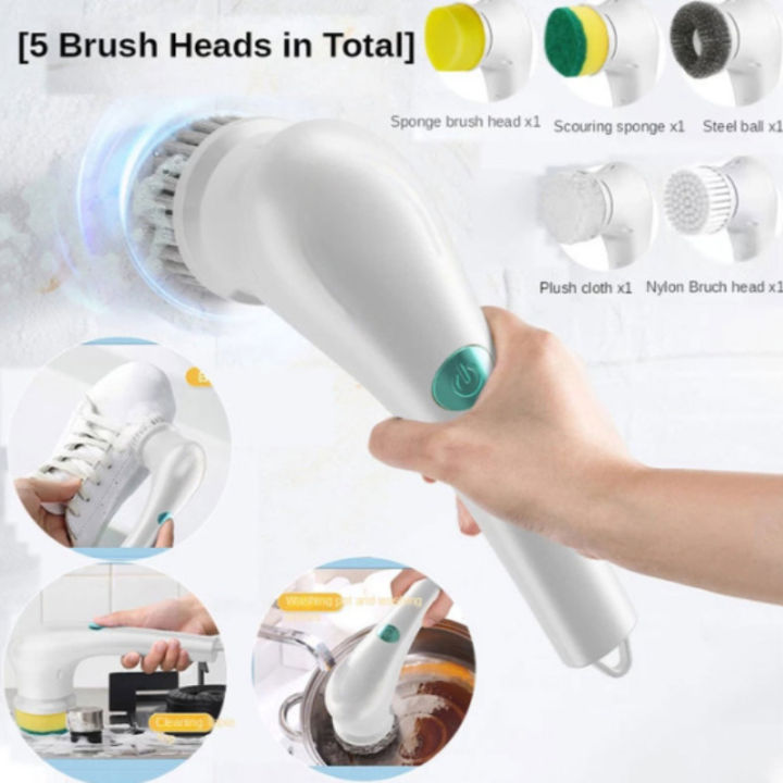 Electric Dish Washer Cleaning Brush 5-in-1 Handheld Wireless USB Charge 