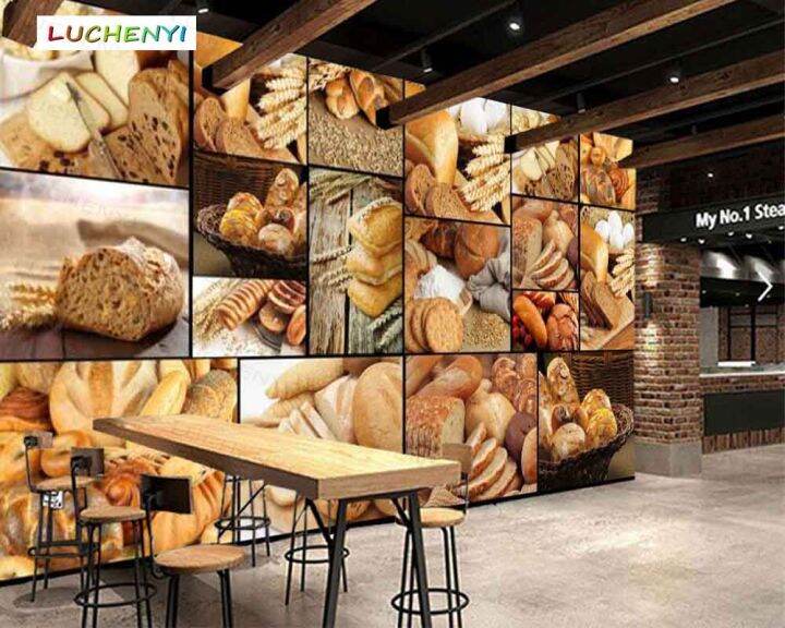 Custom 3D bread puzzle 3d wallpaper mural,drink restaurant juice shop