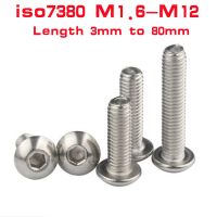 2-100PCS button head screw m1.6 M2 M2.5 M3 m4 m5 m6 m8 m10 m12 ISO7380 304 Stainless Steel A2 Mushroom Hexagon hex Socket Screw