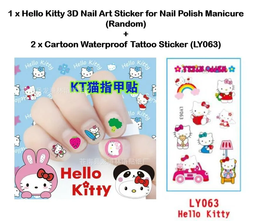 Hello Kitty 3D Nail Art Sticker for Nail Polish Manicure and Waterproof  Tattoo Sticker - Set of 3 | Lazada