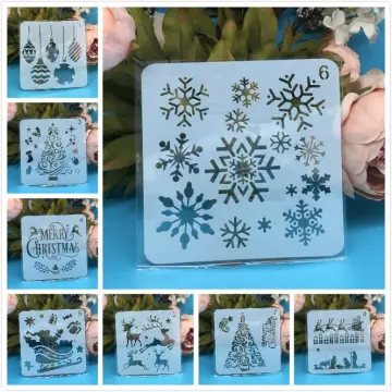 6 Pieces Christmas Footprints Stencils Winter Snowflake Reusable