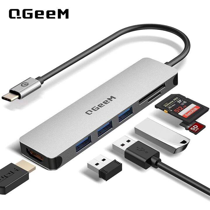 chaunceybi-usb-c-hub-multiport-6-1-aluminum-dongle-with-hdmi-output-3-3-0-ports-sd-tf-card-reader