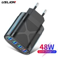 USLION 4เครื่องชาร์จพอร์ต USB ชาร์จเร็ว QC 3.0 48วัตต์ติดผนังชาร์จเร็วสำหรับอะแดปเตอร์ปลั๊กอังกฤษอเมริกา Mi 11 EU